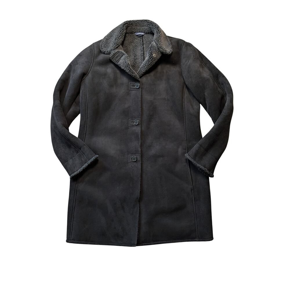 Lands’ End Women’s Black Faux Shearling Sherpa Lined Coat Jacket Size Medium